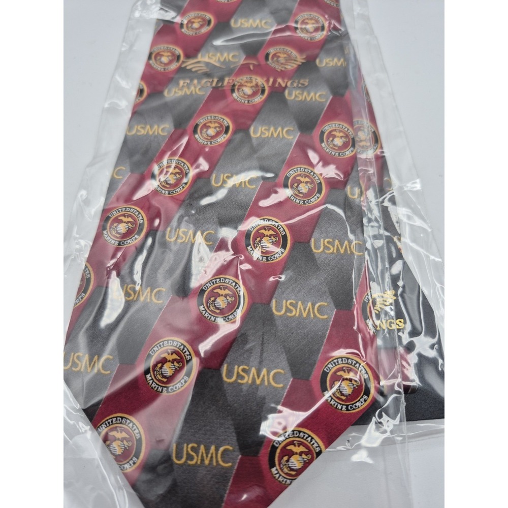 Eagles Wings Mens USMC Silk Tie United States Marine Corps Red Grey 100% Silk